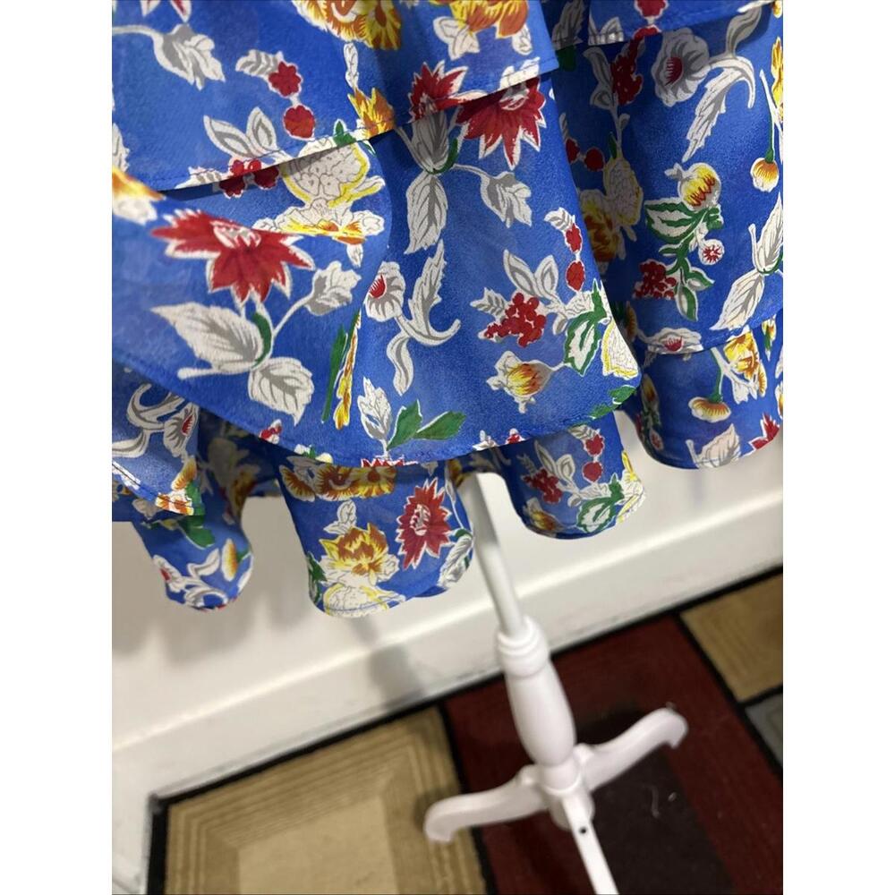 LAUREN Ralph Lauren Blue Multi Floral Tiered Ruffled A-Line Skirt 6 - Picture 3 of 12